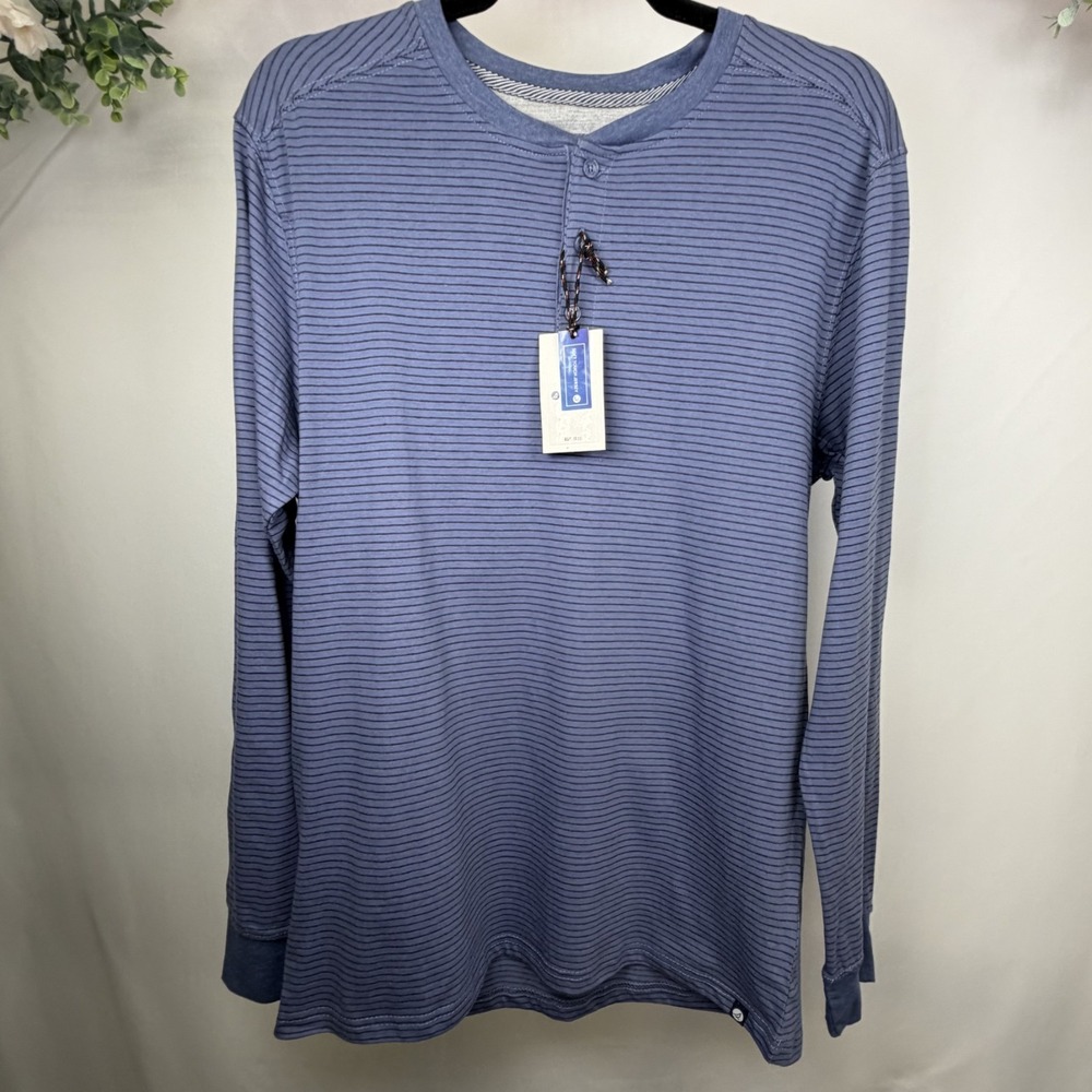 Sperry Striped Long Sleeve Henley Dusty Blue Longsleeve Shirt Size Medium Men's